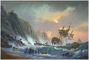 Shipwreck In Hell Bay.  A painting by Donald MacLeod