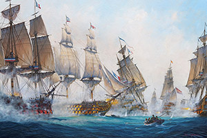Victory at Trafalgar.  Maritime Art by St Ives Artist Donald MacLeod