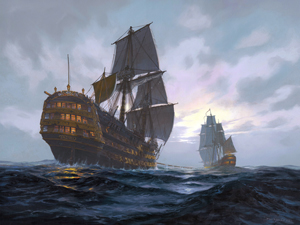 Final Voyage of HMS Victory.  A painting by Donald MacLeod